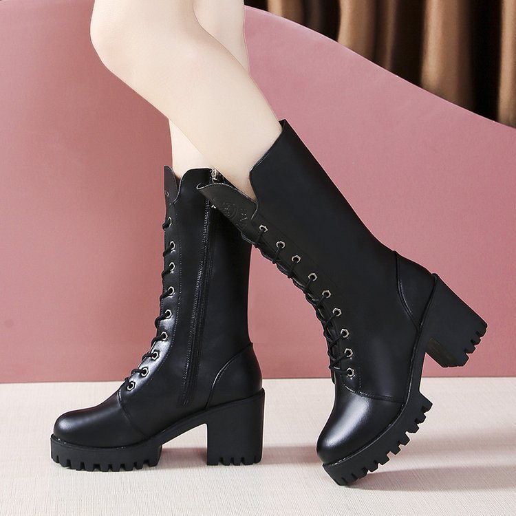 Kreuzgurt High Heel Short Plush Wedge Rundkopf Stiefeletten