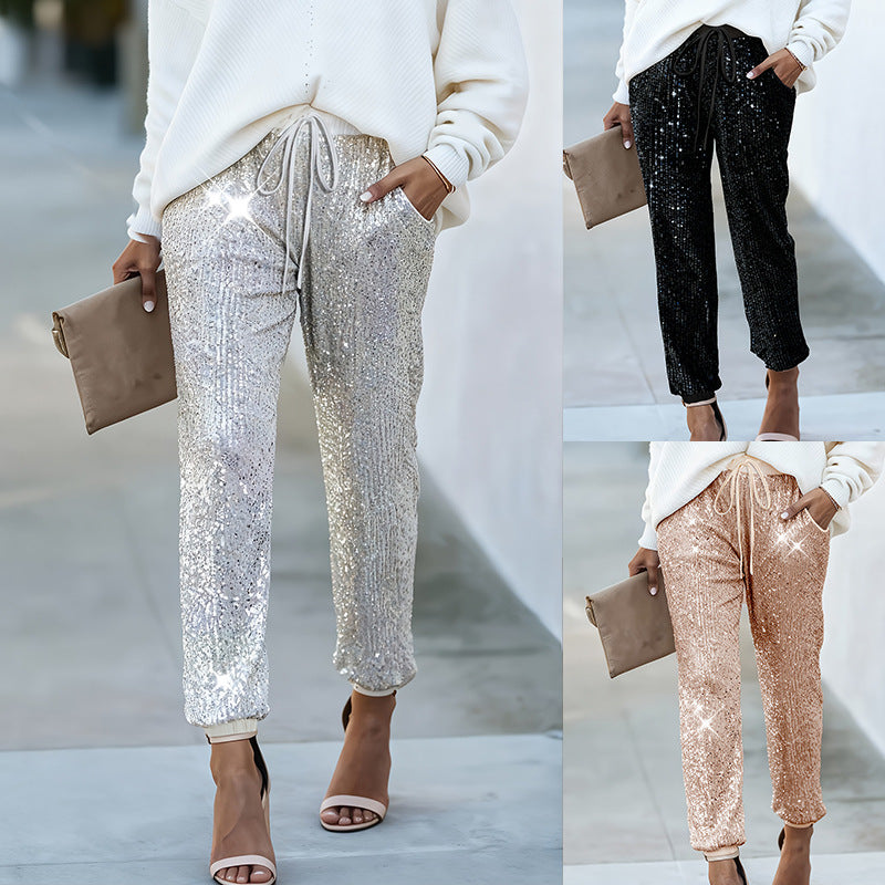 High-Waist Straight-Leg Pants Women Champagne Full-Length AdriaPulse