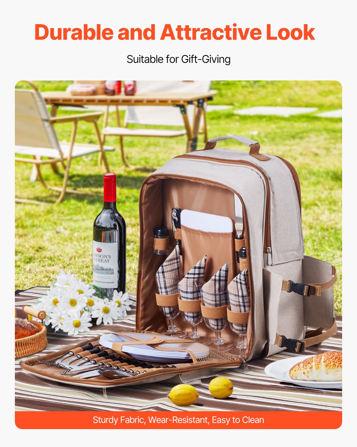 Beach Picnic Backpack Bag For 4 Person With Cooler Compartment Blanket