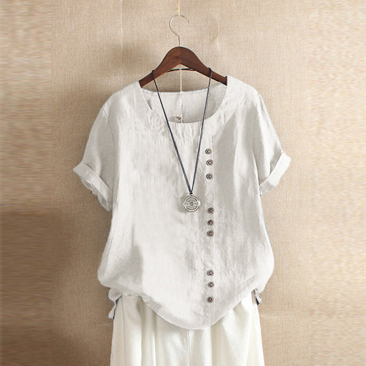 Women's Cotton Linen Short Sleeve T-Shirt Casual Spliced – AdriaPulse"