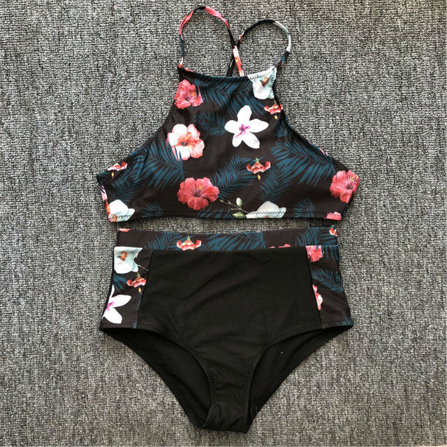 Floral Leaf Print Split Bikini – Women's Swimwear