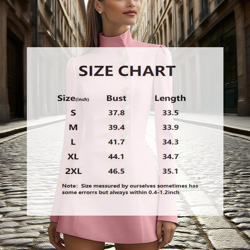 Women's Blazer Dress Stand Collar Single-Breasted Slim Fit Formal Short Dress Black Front View – AdriaPulse