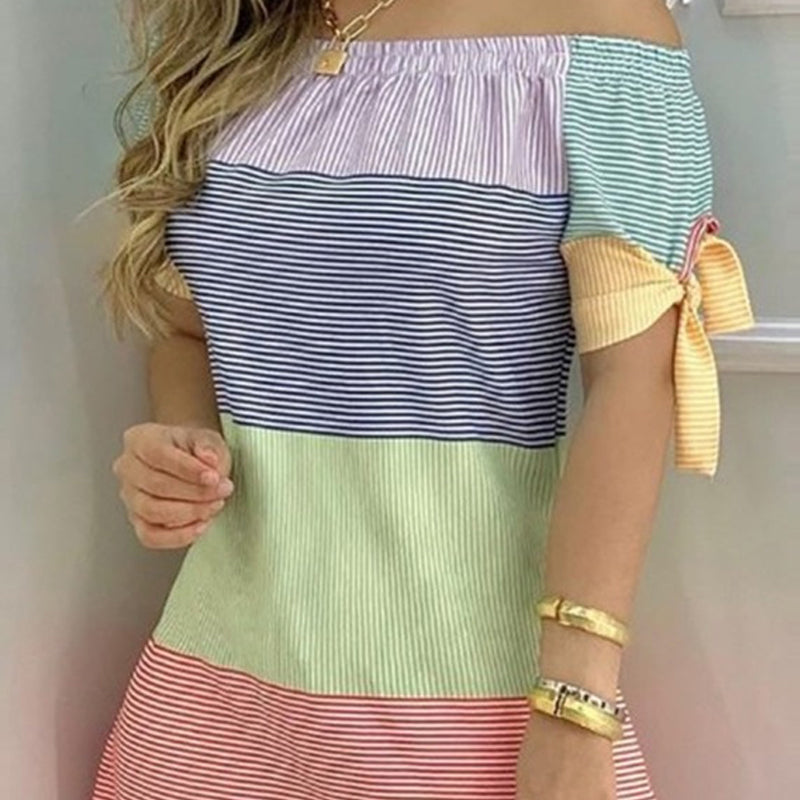 Women's Off-Shoulder Slim Dress with Elegant Knot Detail Spring Summer Evening Dress Front View – AdriaPulse