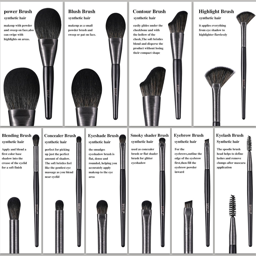 Premium 10-teiliges Make-up-Pinsel-Set – Echthaarpinsel mit Holzgriffen für professionelles Make-up