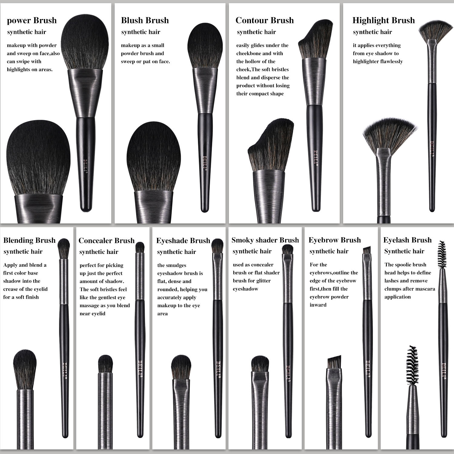 Premium 10-teiliges Make-up-Pinsel-Set – Echthaarpinsel mit Holzgriffen für professionelles Make-up