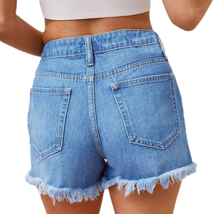 Women's High Waist Ripped Denim Shorts – Tassel Frayed Hem Jean Shorts