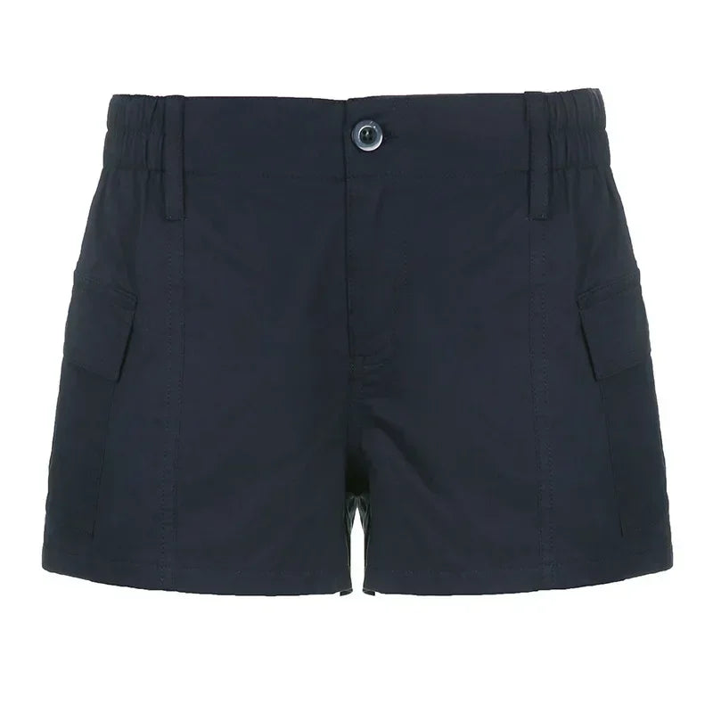 Mid Waist Cargo Pants Women Shorts Sexy Slim Fit Spliced Summer 2025 Pockets Streetwear Solid Zipper Fly Slight Strech