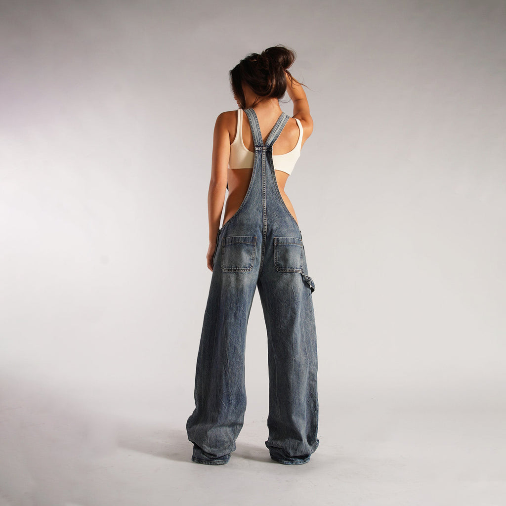 Salopette en jean à fermeture éclair Y2K avec poches, combishort à bretelles ample, streetwear, pantalon en jean, vêtements pour femmes