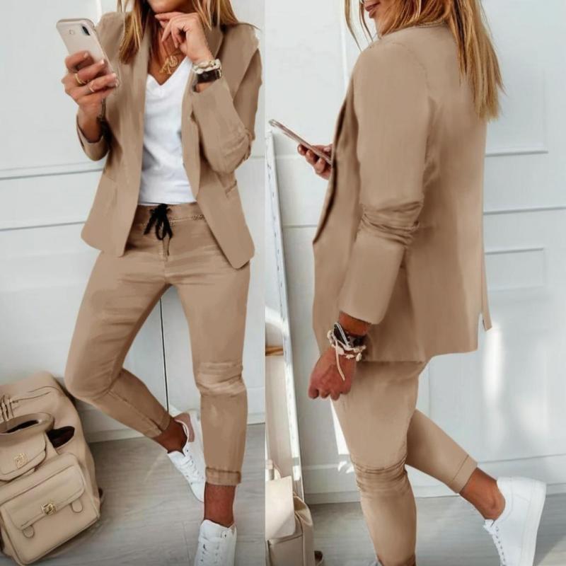 Damen Blazer mit Kerbkragen & Hose mit Kordelzug Anzug-Set – Business Casual