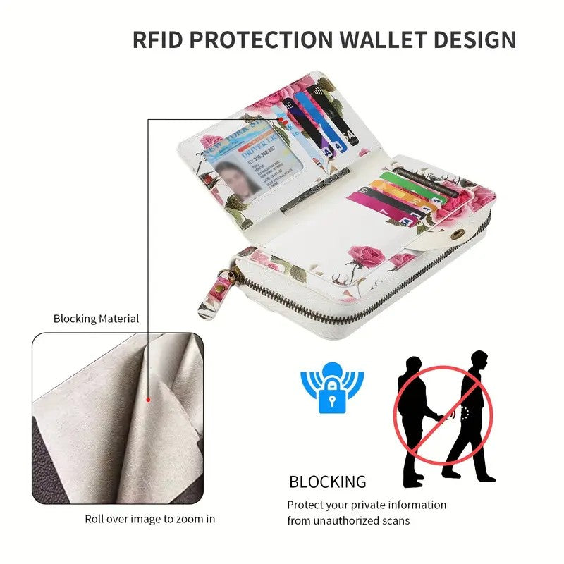Portefeuille long en cuir synthétique | Pochette zippée femme – Porte-cartes élégant avec dragonne