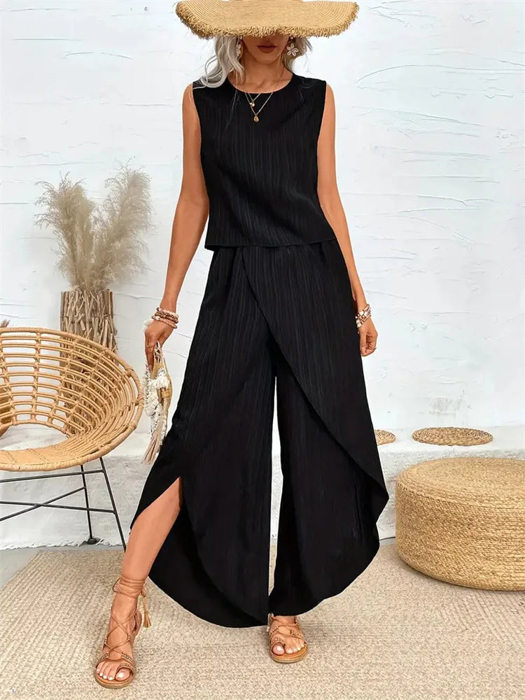 Modisches Set Entspannt Oversized Bequemes Set Ärmelloses Rundhals-T-Shirt-Set Sommer-Fertiges Leichtes Freizeit-Ensemble