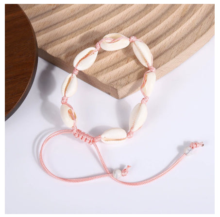 Natural Shell Wax Cord Bracelet | Boho Beach Jewelry – Unisex