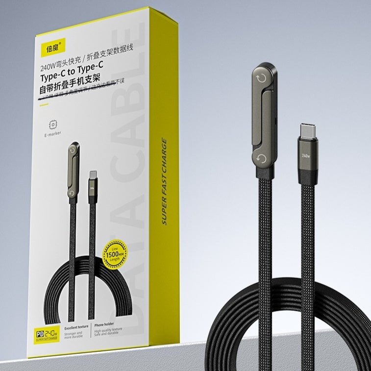 Câble de données de charge rapide pliable 2-en-1 avec support Support pliable pour téléphone et tablette Type-C vers Type-C USB-A vers Type-C