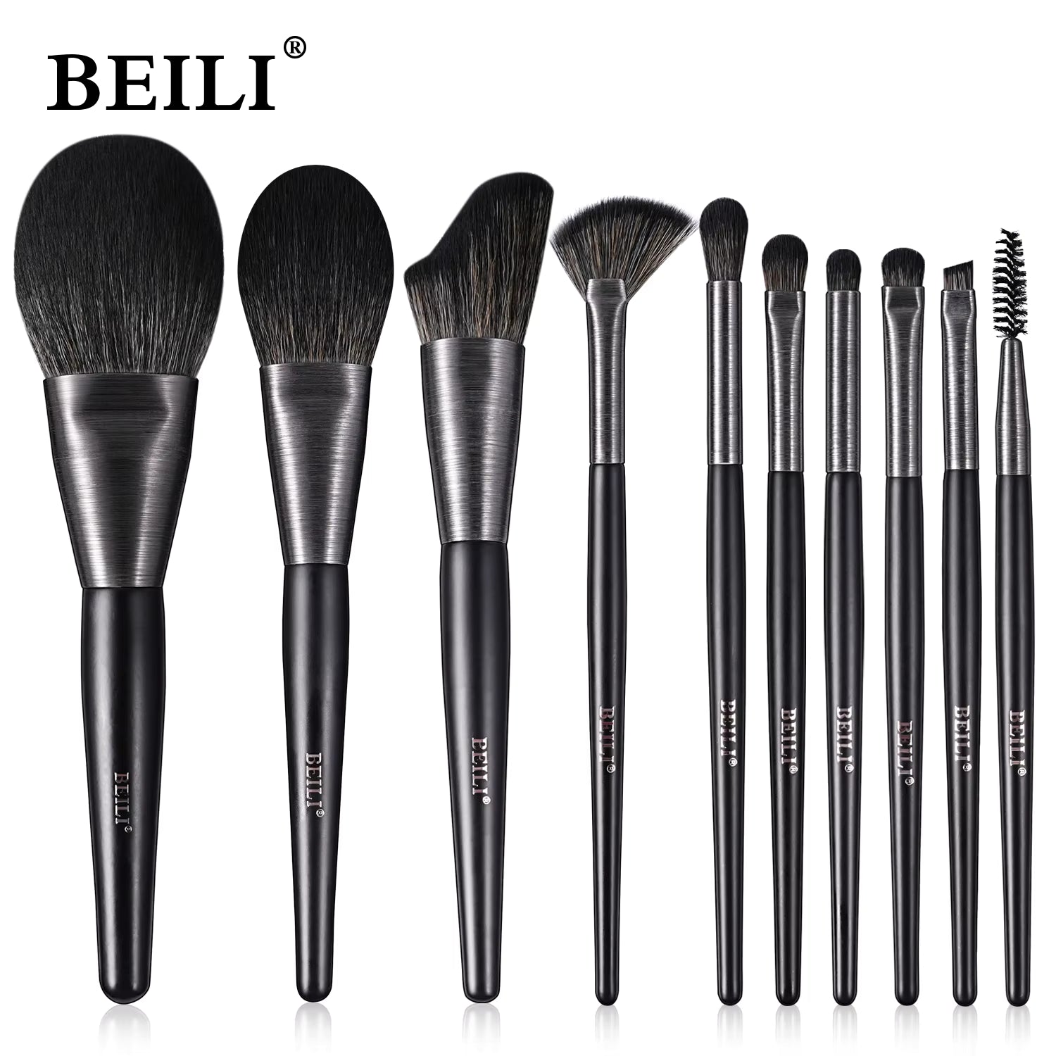 Beili 10-Piece Makeup Brush Set – Kabuki Brushes with Synthetic Hair for Foundation, Concealer & Eyeshadow
