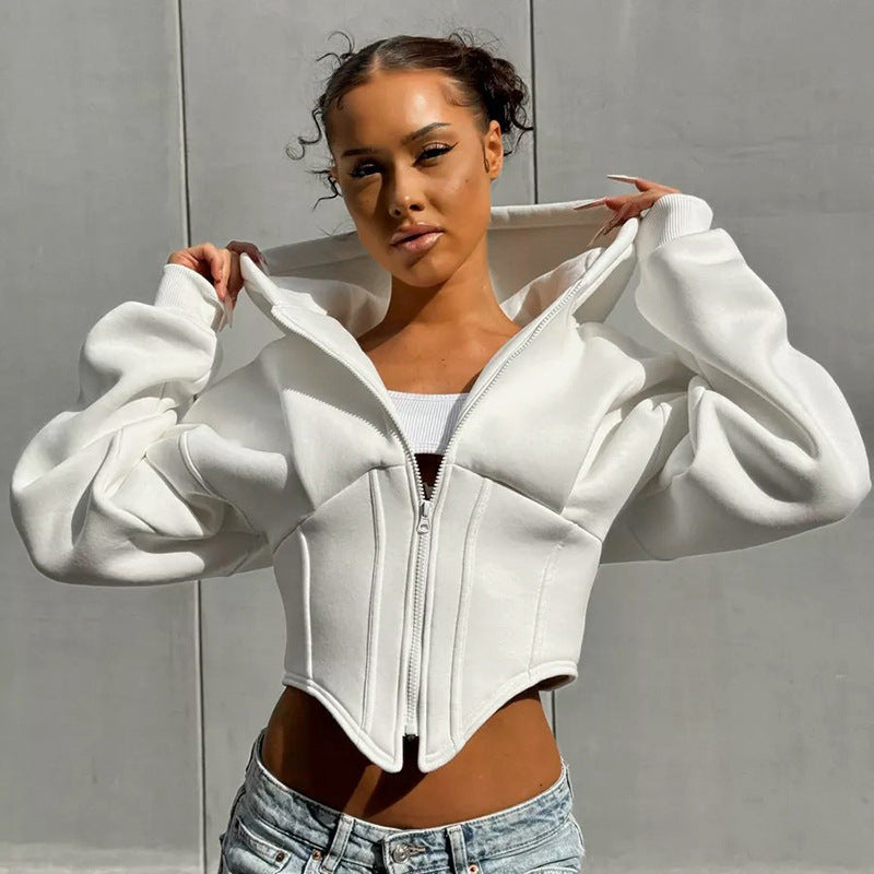Sweat à Capuche Zippé Cardigan Y2K Mode Ins Veste Corset à Manches Longues Vêtements Femme