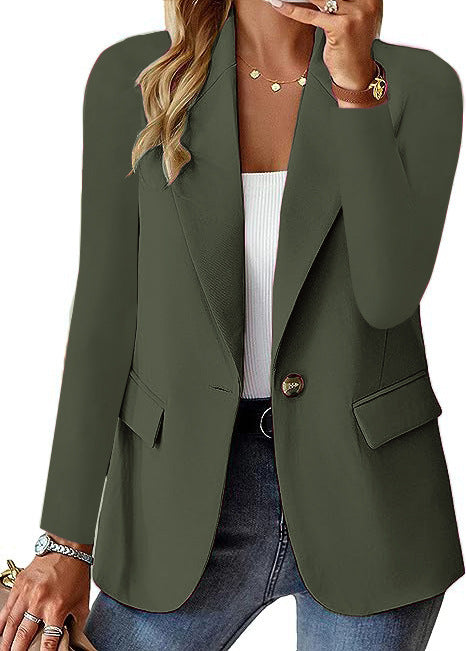 Blazer Décontracté Femme Manches Longues Couleur Unie Cardigan Décontracté Petite Veste de Costume Pour Femme Élégante Vêtement d'Extérieur de Bureau