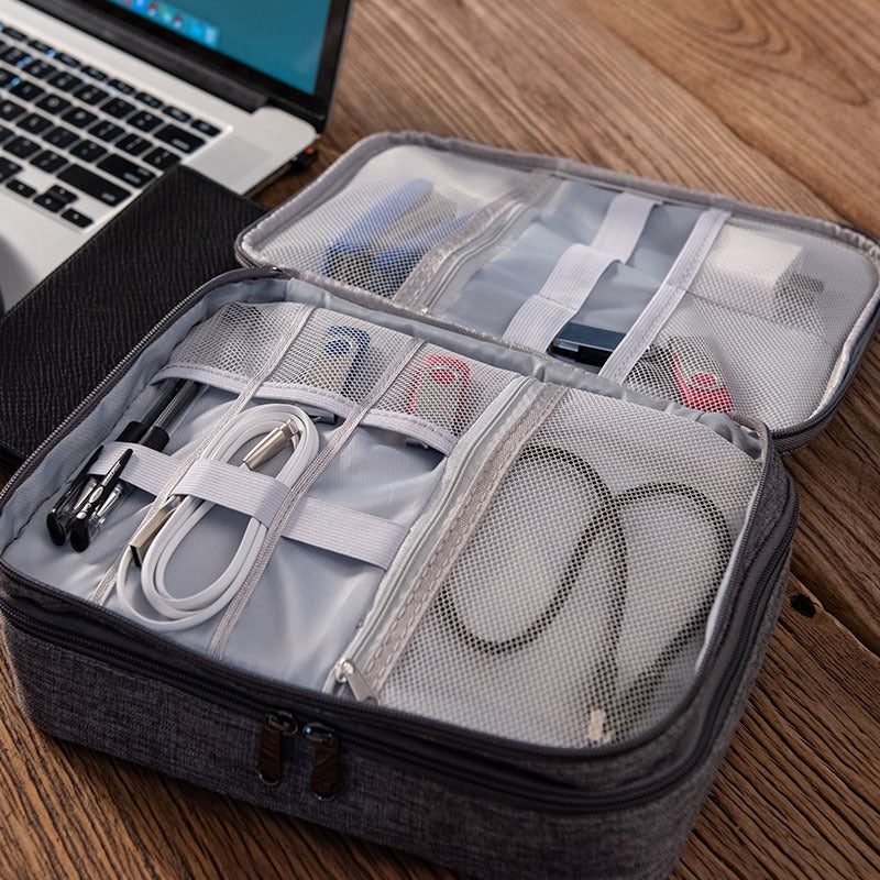 Electronics Organizer Travel Bag – Waterproof Double Layer Cable & Charger Case