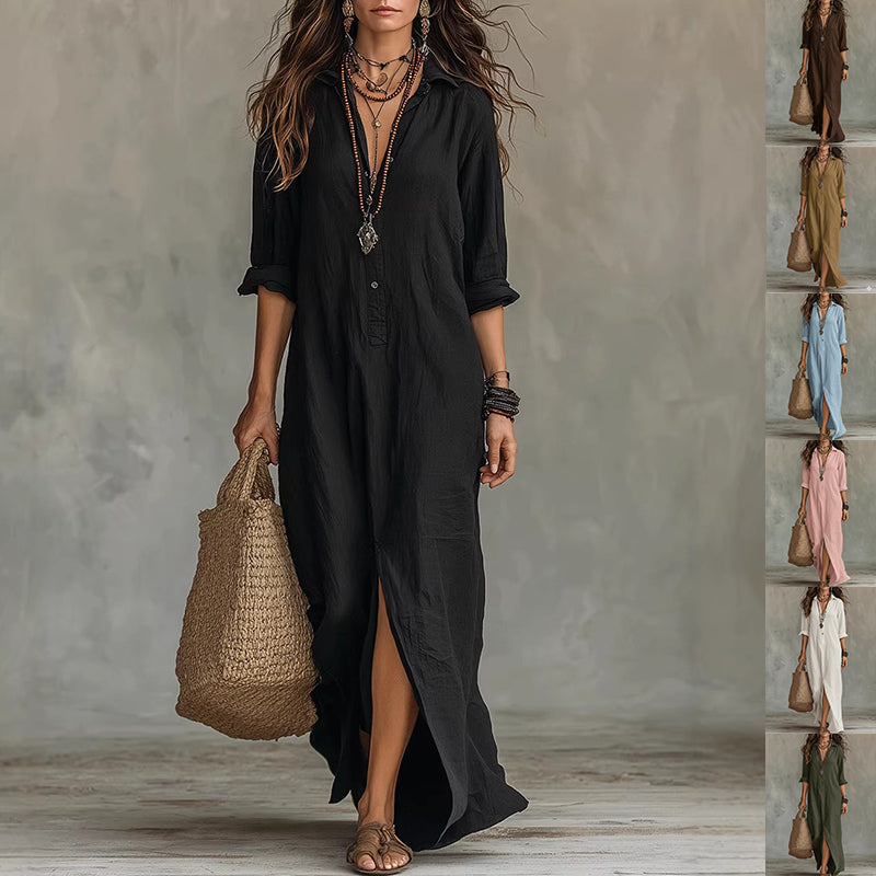 Women's Long Sleeve Maxi Dress Casual A-Line Side Slit Beach Dress – AdriaPulse" eklendi