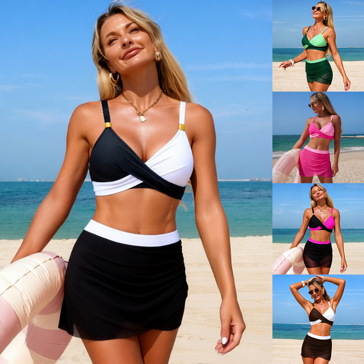 Women's Sports Bikini Set with Mesh Skirt 2-Piece Swimwear – | AdriaPulse