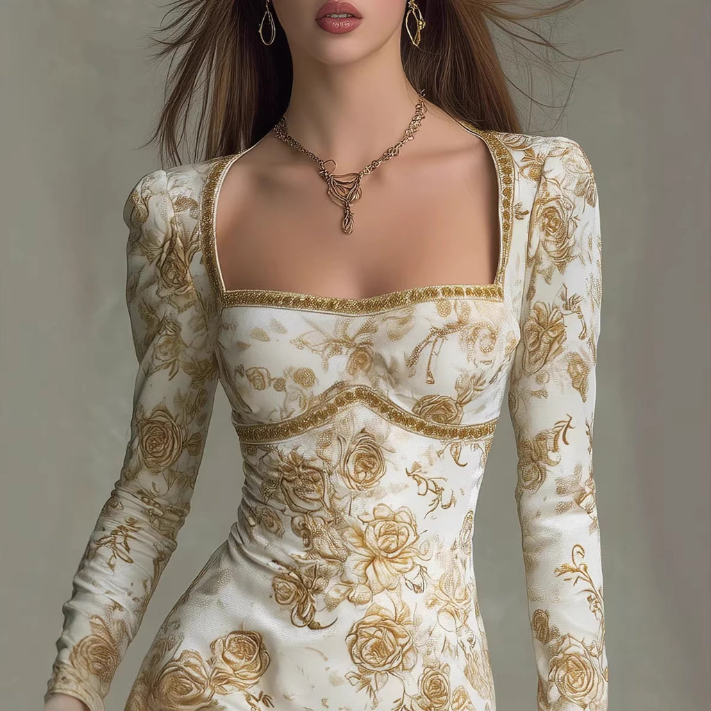 Französisches rückenfreies Neckholder-Kleid mit Blumenmuster im Retro-Stil