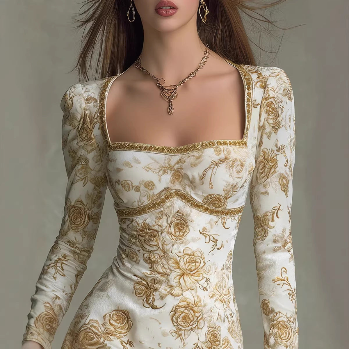 Französisches rückenfreies Neckholder-Kleid mit Blumenmuster im Retro-Stil