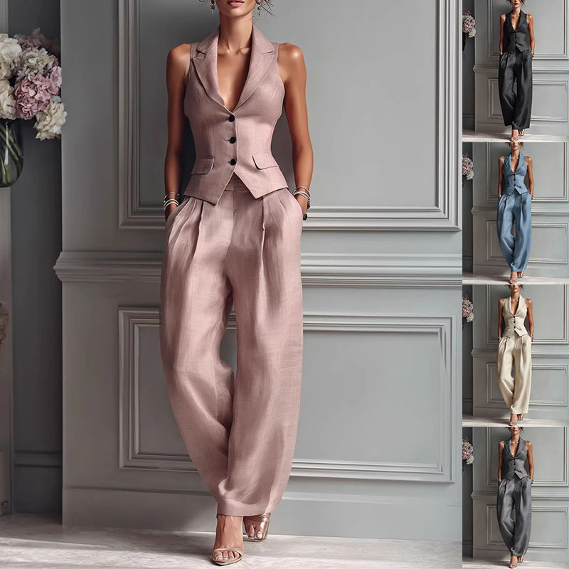 Women's Sleeveless Vest Wide-Leg Pants Two-Piece Set Casual Summer Suit – AdriaPulse
