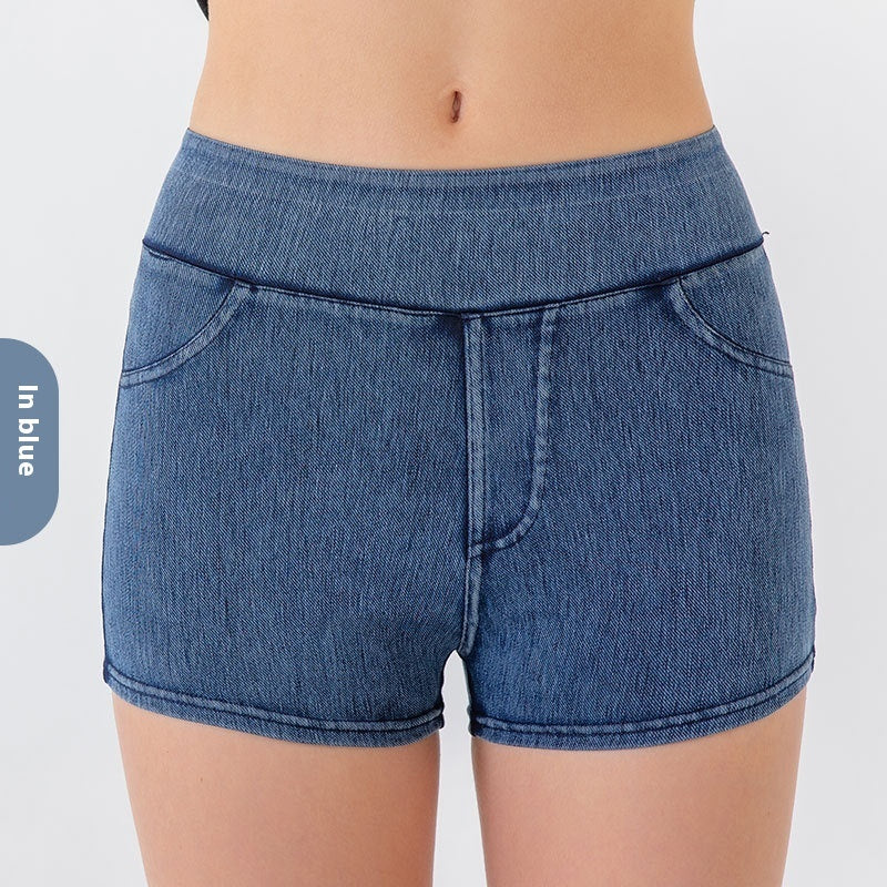 Women's High Waist Hip Lift Yoga Denim Shorts – Elastic Sports Fitness Shorts