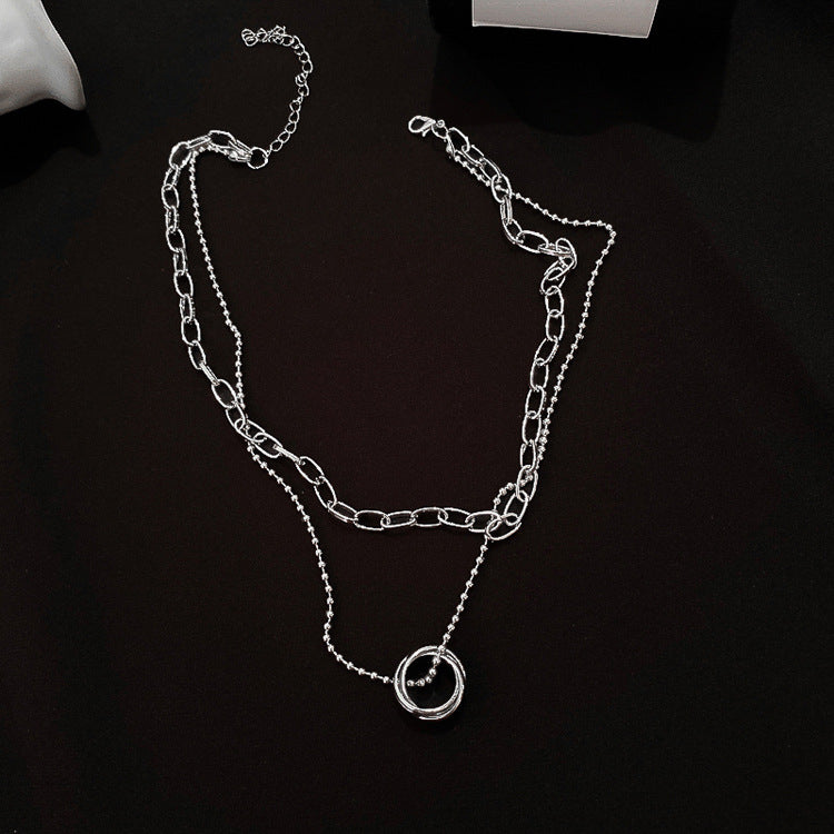 Women's Multilayer Silver Necklace – Electroplated Alloy Layering Chain