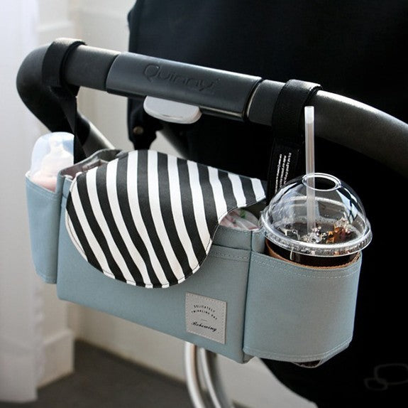 Grey bear multifunction baby stroller bag organizer hanging on pushchair — maternity nappy bag for diapers, bottles and essentials, AdriaPulse