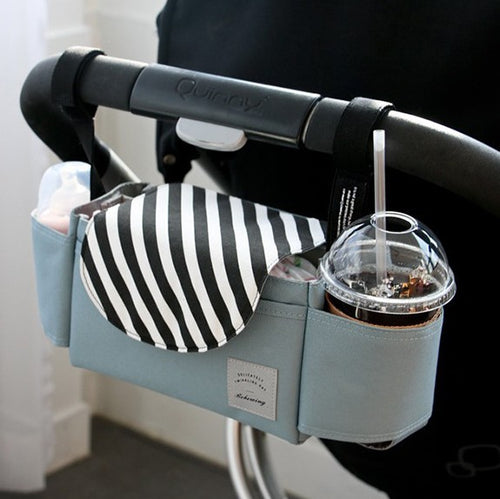 Grey bear multifunction baby stroller bag organizer hanging on pushchair — maternity nappy bag for diapers, bottles and essentials, AdriaPulse