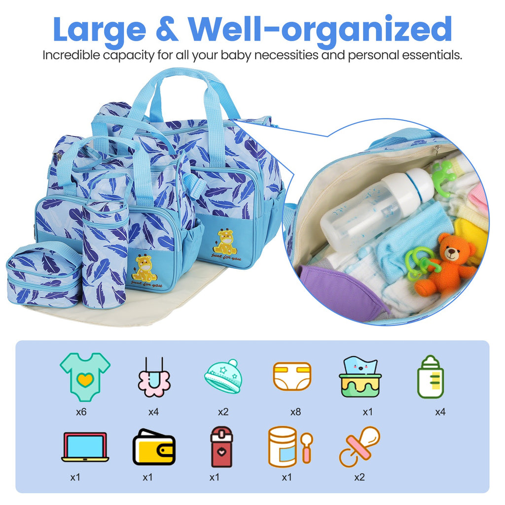 5-Piece Baby Diaper Bag Set – Spacious Travel Tote for Moms & Dads