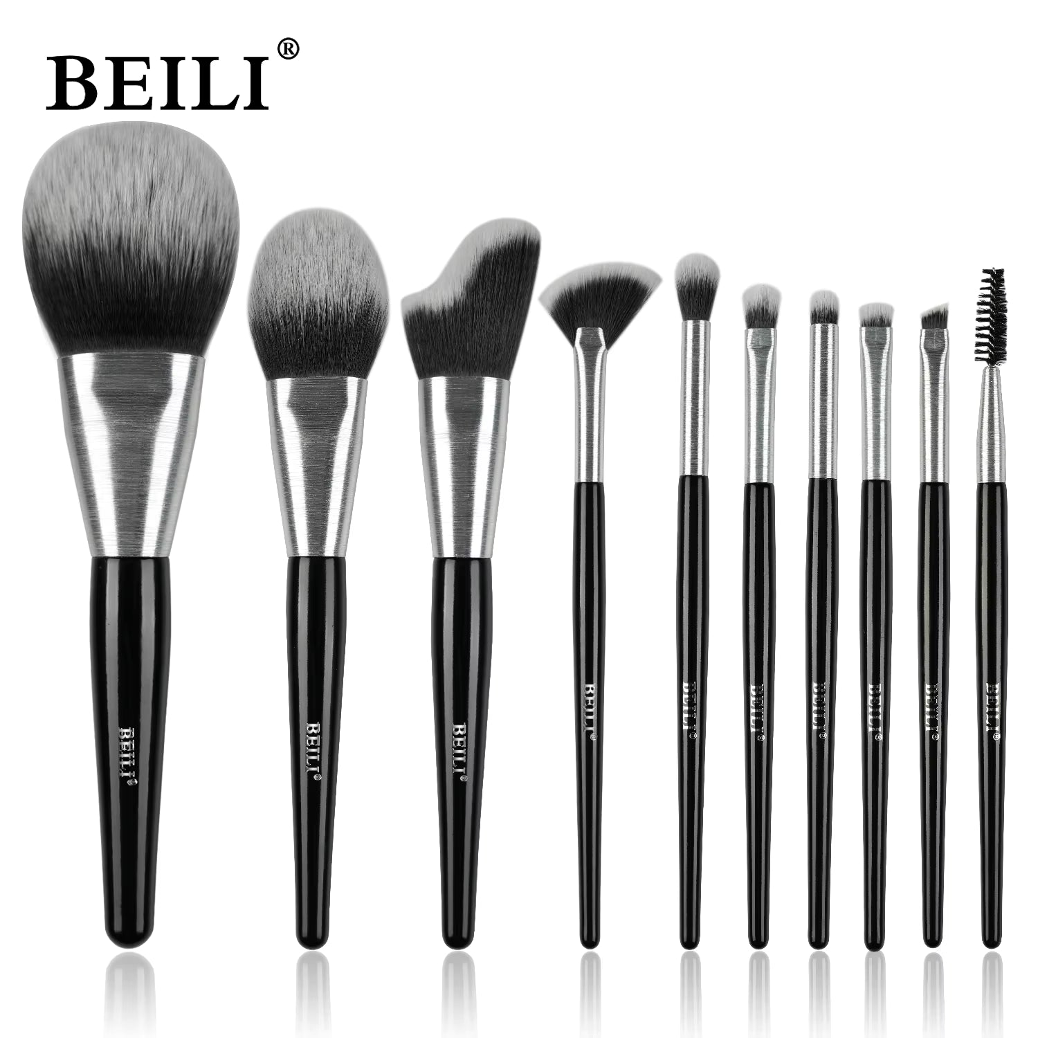 Beili 10-Piece Makeup Brush Set – Kabuki Brushes with Synthetic Hair for Foundation, Concealer & Eyeshadow