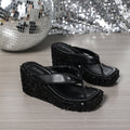 Women's Sequin Wedge Platform Flip-Flops – Shiny Height-Increasing Beach Sandals