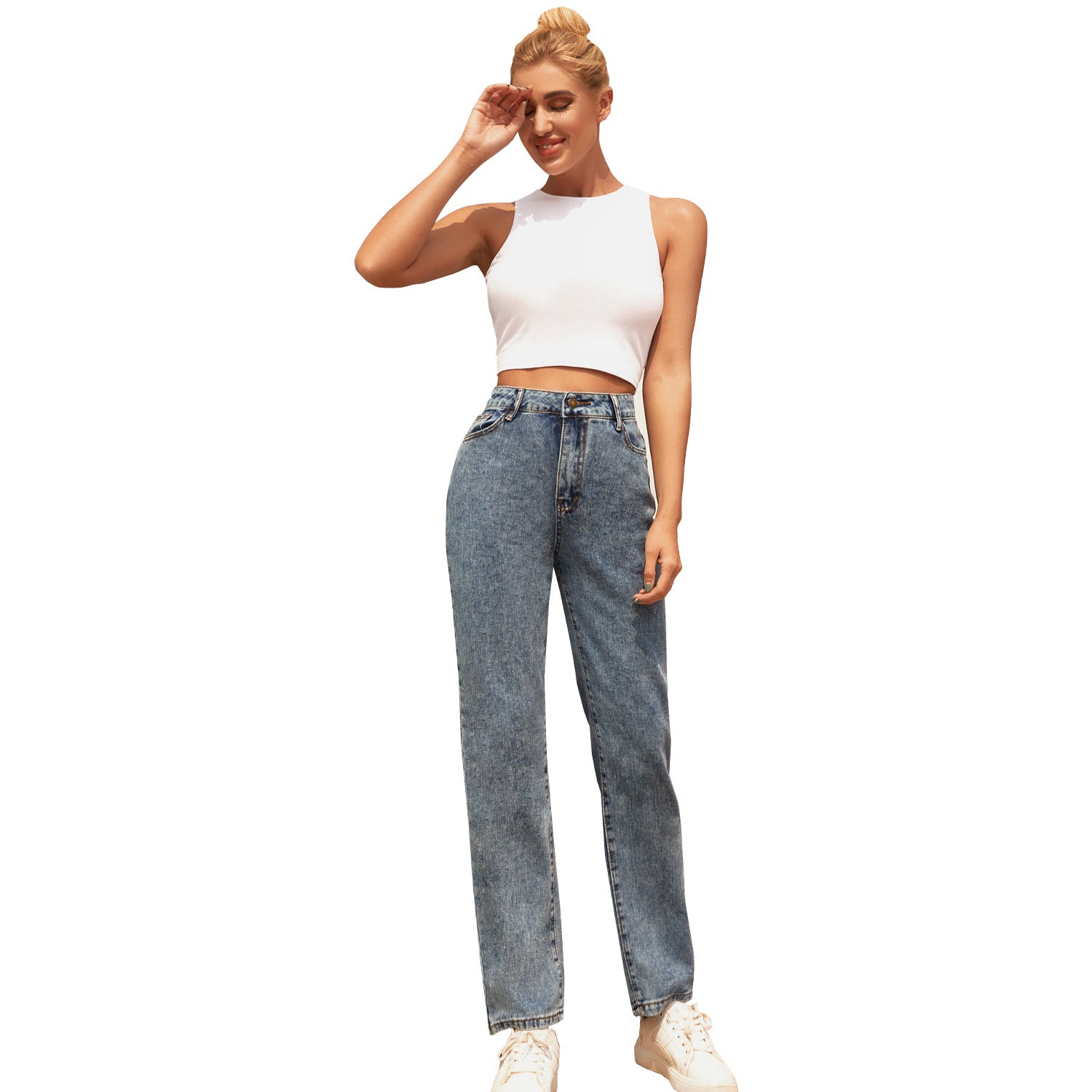 Damen-Jeans Straight Fit, Washed – Stretch-Denim, Blau, XS–L
