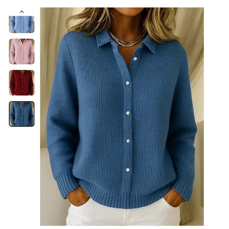 Pull décontracté pour femme, à boutons, col revers, manches longues, hauts tricotés, pull d'hiver