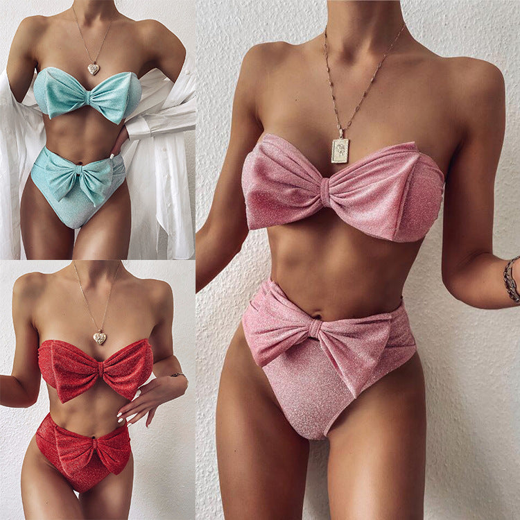 Bright Silk Solid Color Split Bikini – Women's Swimwear