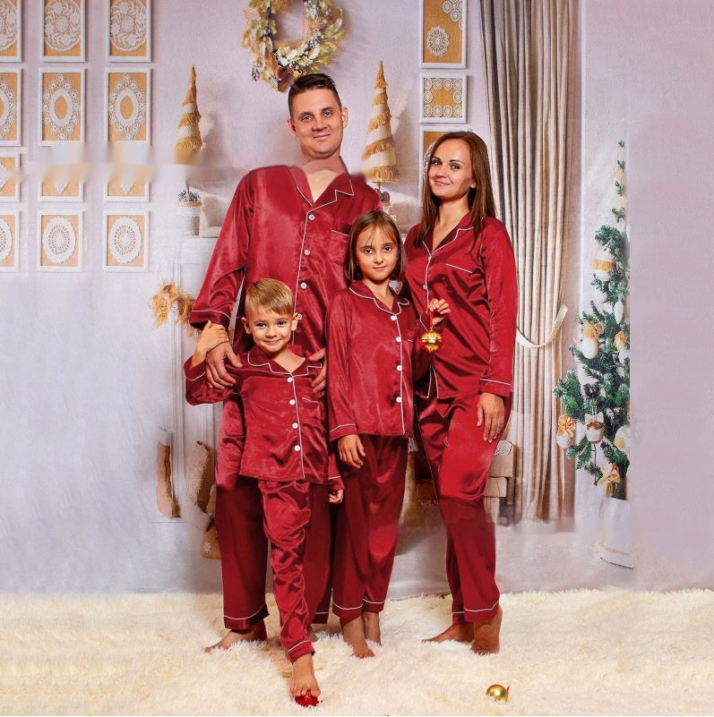 Parent-Child Ice Silk Satin Pajamas Set Black – Family Matching Sleepwear – AdriaPulse"