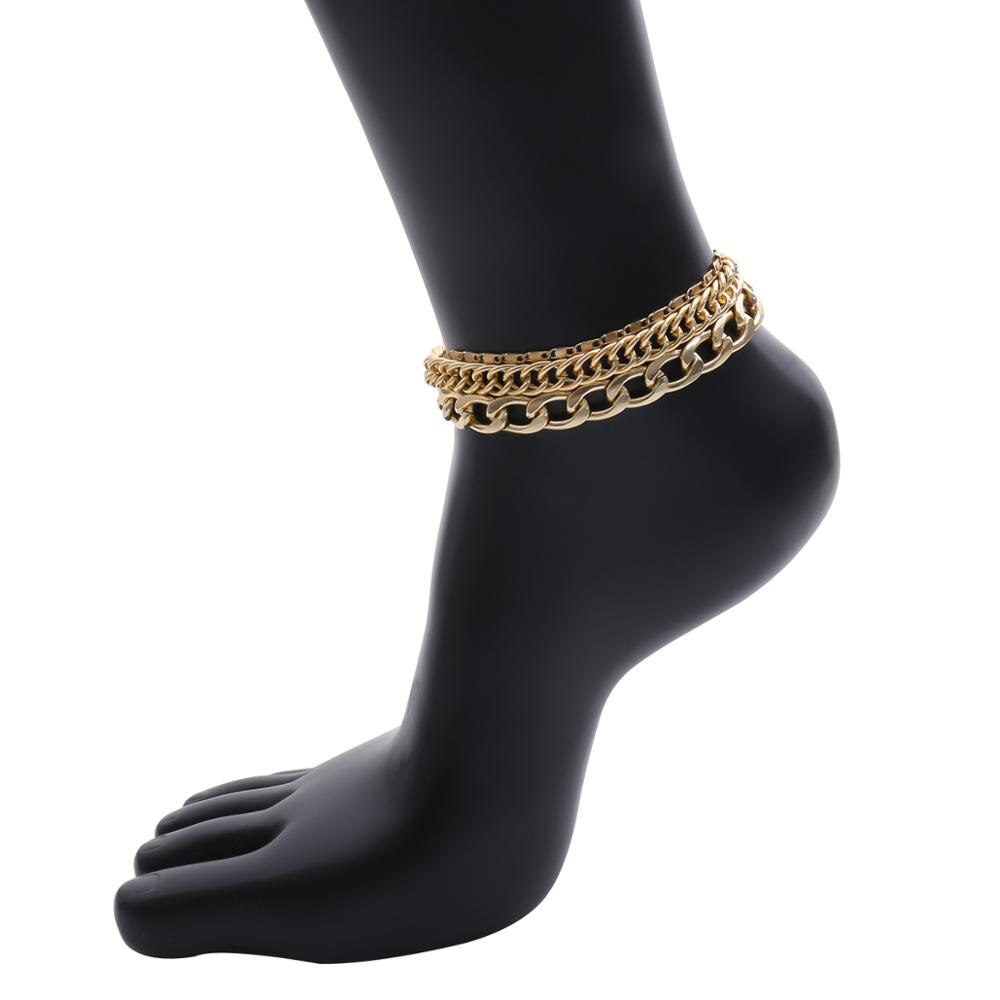Chaîne de cheville géométrique en métal – Bracelet de cheville punk pour femmes doré et argenté