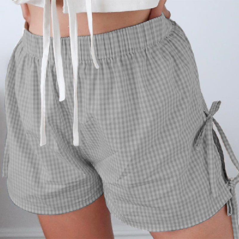 Women's Plaid Lace-Up Shorts – Loose Y2K Elastic Waist Summer Pants