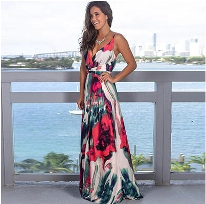 Women's Sling Backless Beach Dress – High Waist Maxi Swing Skirt