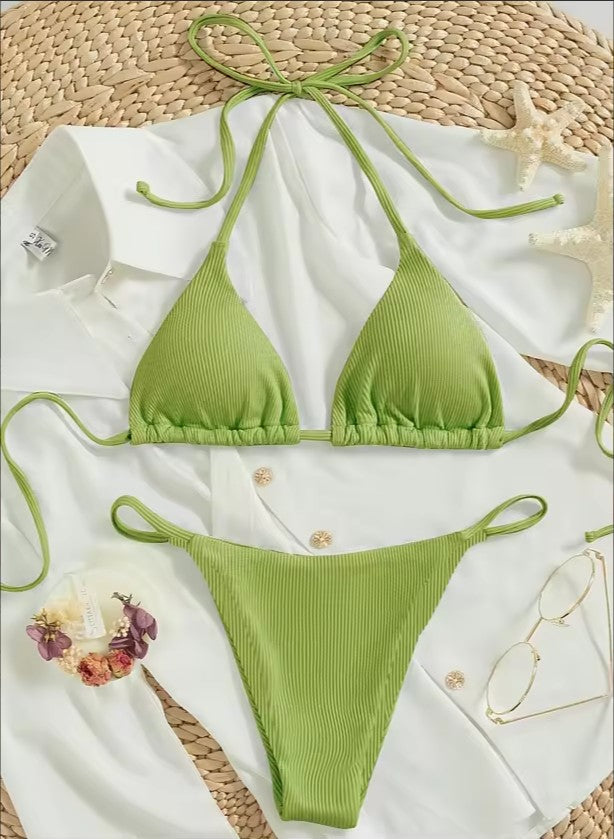 Women's Ribbed Bikini Set – Sexy V-Neck Two-Piece Swimsuit – AdriaPulse