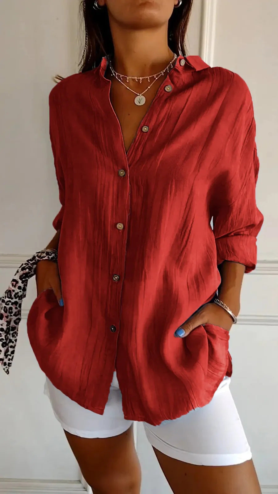Lapel Long Sleeve Pleated Shirt Women Loose Single-Breasted Top AdriaPulse
