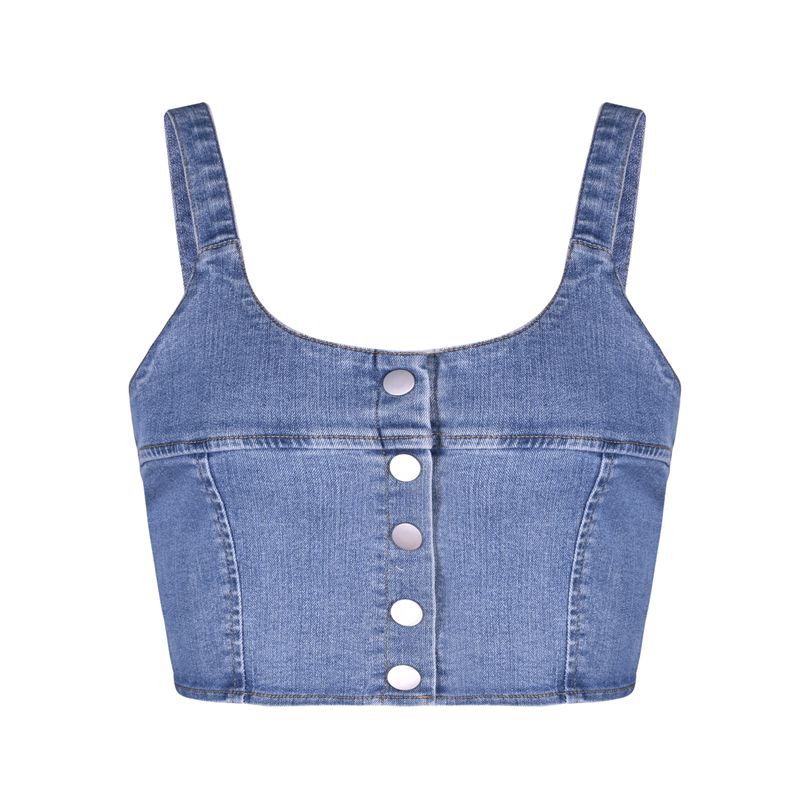 Women's Denim Suspender Crop Top – Strapless Jean Vest