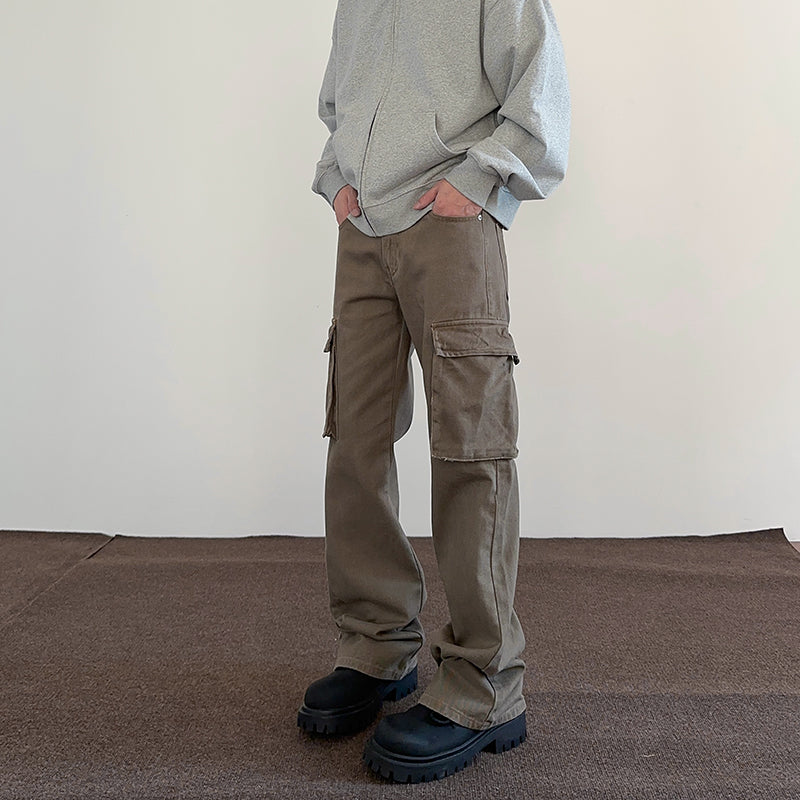 Pantalon de travail style américain rétro Maillard à grandes poches pour hommes et femmes