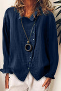 Women's Loose Cotton Linen Long Sleeve Shirt Solid Color – AdriaPulse