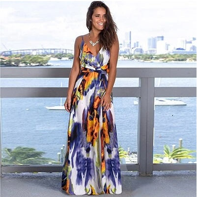 Women's Sling Backless Beach Dress – High Waist Maxi Swing Skirt