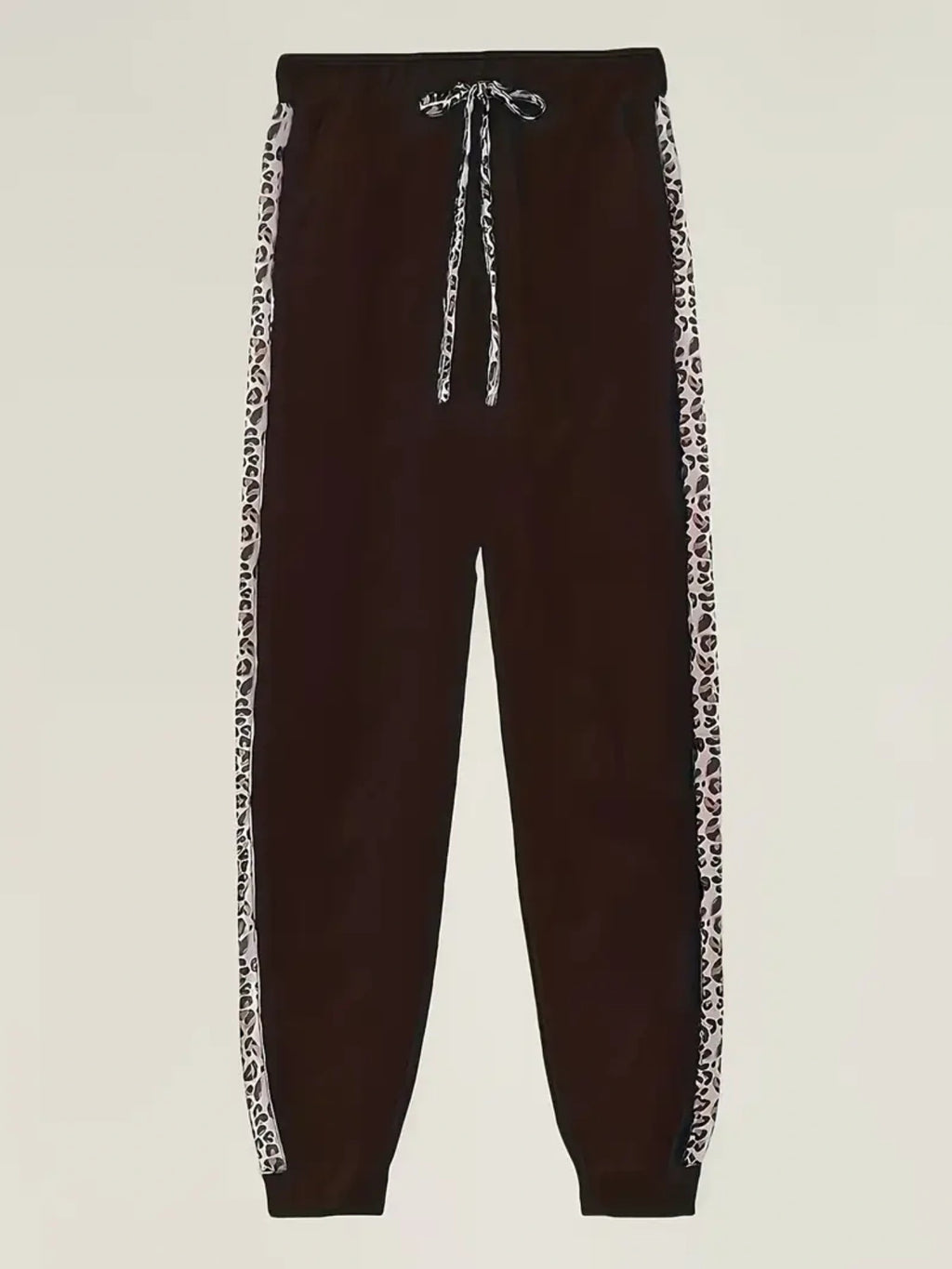 Women's 2-Piece Leopard Print Jacket & Sports Pants Set – Black – Front View | AdriaPulse
