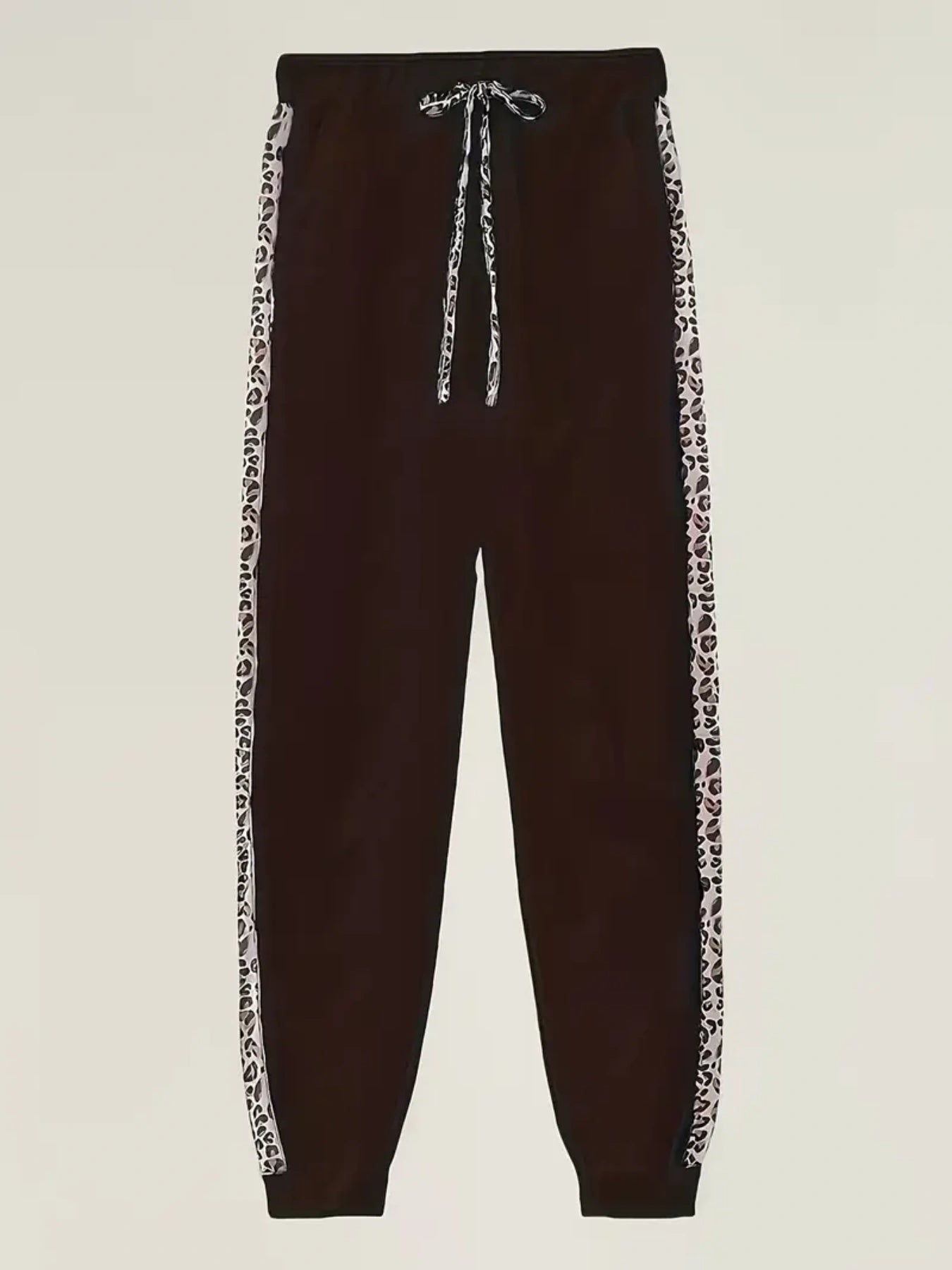 Women's 2-Piece Leopard Print Jacket & Sports Pants Set – Black – Front View | AdriaPulse