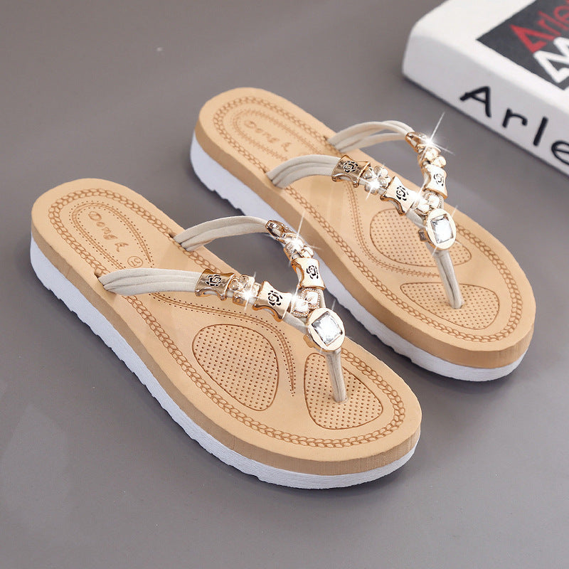 Women's Korean Style Flat Flip-Flops – Matte Herringbone Sandals