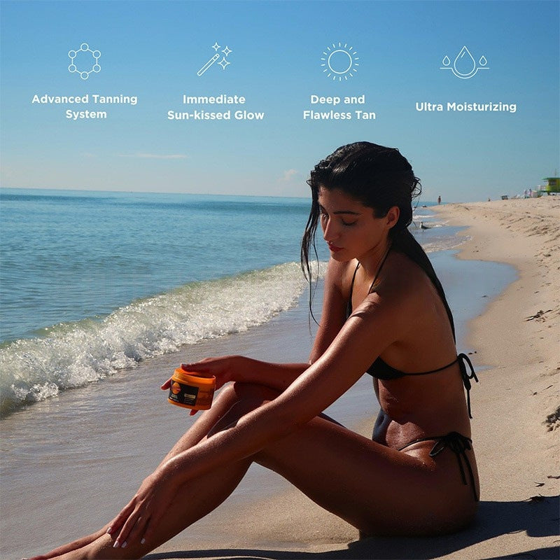 "Sun tanning gel black cream lotion in brown – sunless self-tanner for all skin types- adriapulse